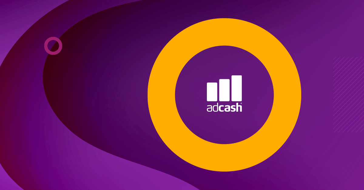 Adcash logo and graphic showing different ad formats like banners and interstitials