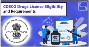 Image: Official CDSCO license document with logo and text. Text overlay: CDSCO License - Essential for cosmetic brand compliance