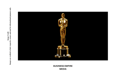 The Oscar statuette, a gold-plated figurine of a knight holding a sword, mounted on a black base.