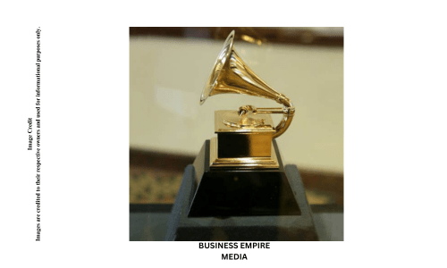 The Grammy Award trophy, a gold gramophone on a black base. The trophy is awarded annually by the Recording Academy to recognize outstanding achievements in the music industry.