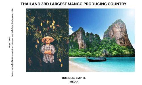 Thailand featuring key mango-producing regions such as Chonburi, Nakhon Pathom, and Rayong. 